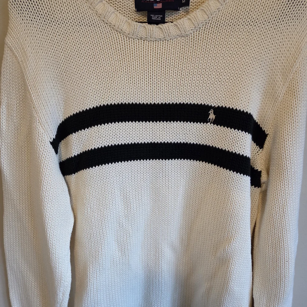 Ralph Lauren Cream Crewneck Sweater with Black Stripes